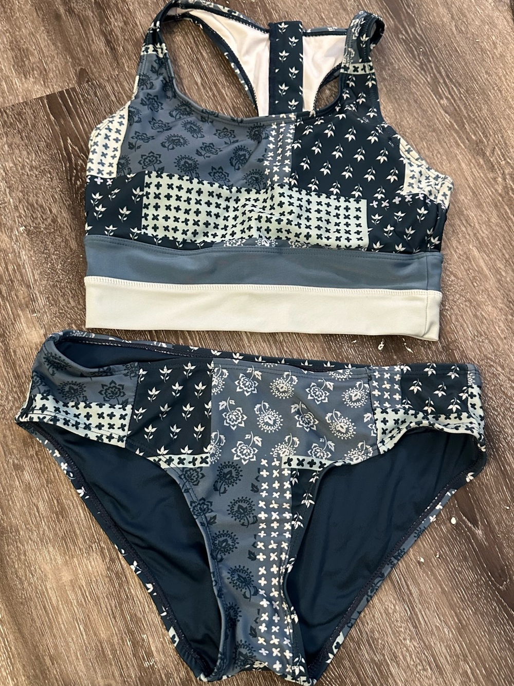 Nani Patchwork Sporty Bikini Set in Navy and White